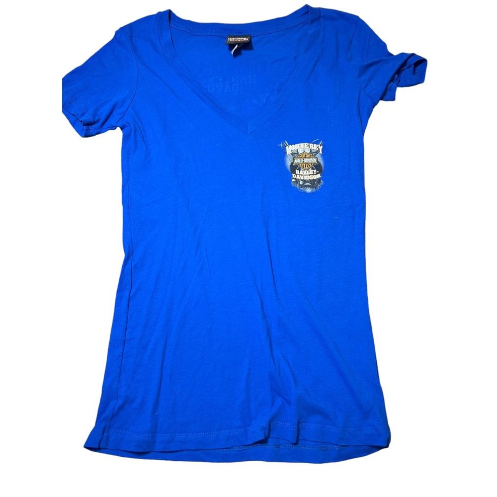 Harley Davidson Blue Women Shirt Monterey California Otter on Motorcycle Sz L NW